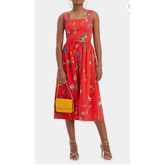 OSCAR DE LA RENTA Scarlett Garden Print Day Dress Midi Butterfly Poplin Floral 2 - Picture 5 of 12